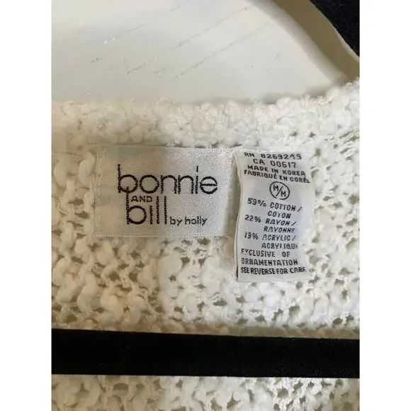 Vintage Cream  3D Floral Knit Pastels 90s Sz Medium - Picture 9 of 9